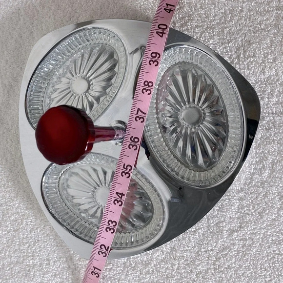 Vintage Glo Hill Gourmates  Chrome Serving Tray W Bakelite Handle & Glass Dishes - Picture 15 of 15